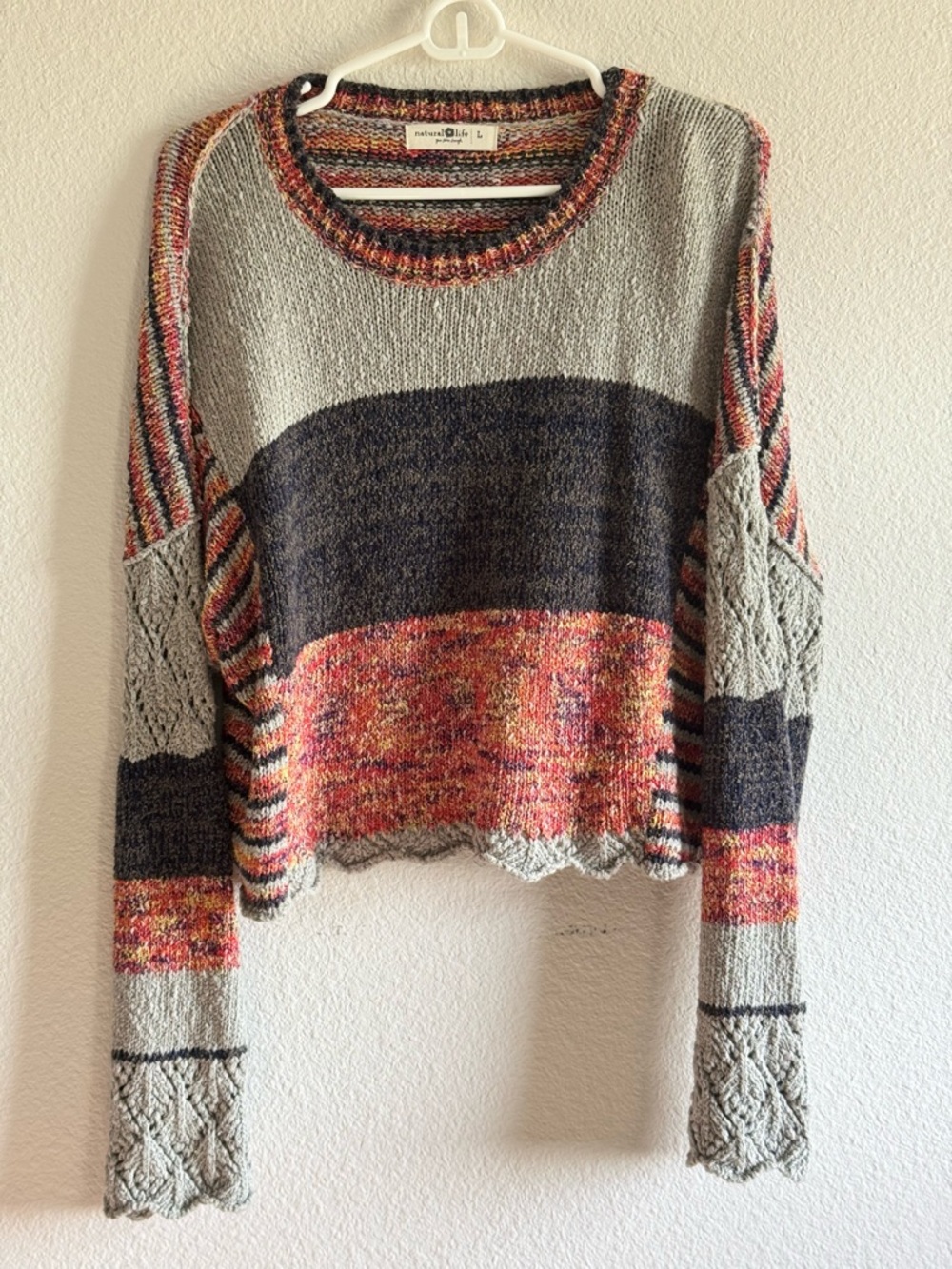 Natural Life Aubrey Striped Pointelle Sweater.